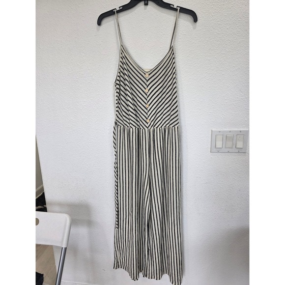 Caution To The Wind Pants - CAUTION TO THE‎ WIND Striped Jumpsuit Button Front Wide Leg Cropped Size Large